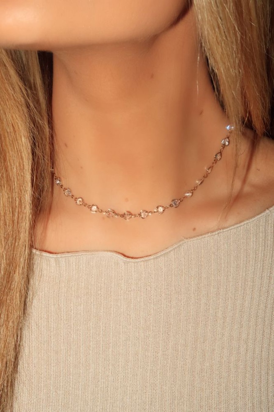 Lane 201 Necklaces | Rhinestone Heart Choker Necklace