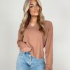 Lane 201 | Mocha Waffle Knit Notch Top