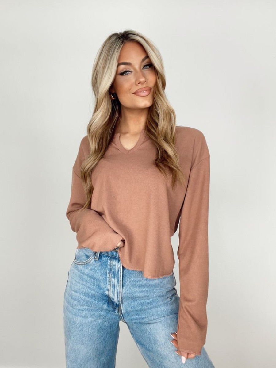 Lane 201 | Mocha Waffle Knit Notch Top