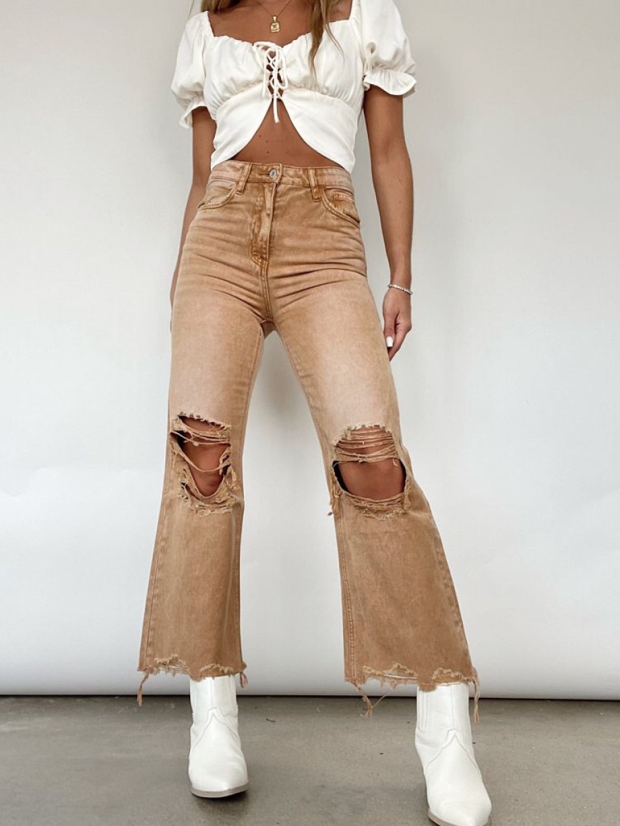 Lane 201 | Brown Crop Flare Denim