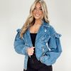 Lane 201 | Ruffle Biker Denim Jacket