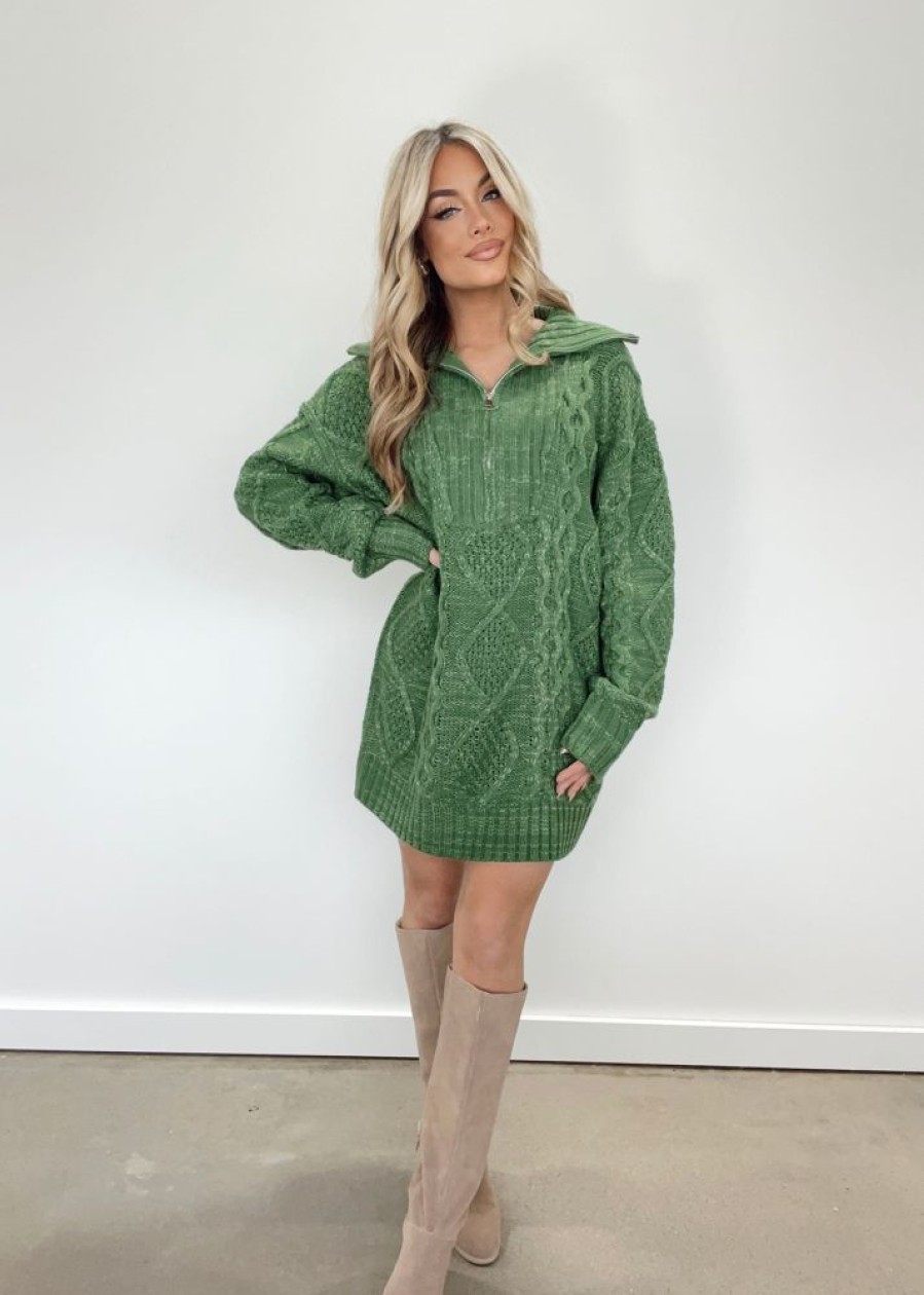 Lane 201 | Green Quarter Zip Sweater Dress