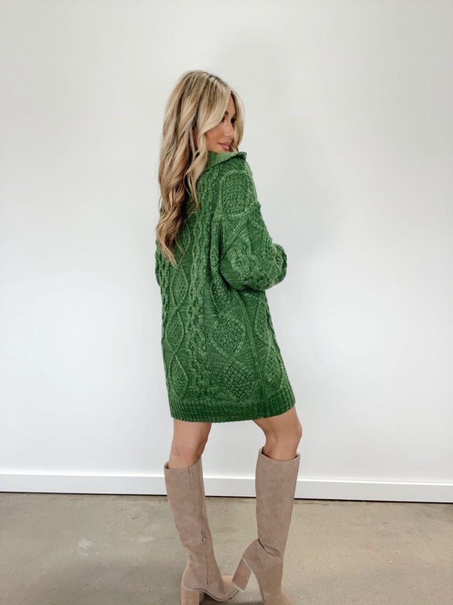 Lane 201 | Green Quarter Zip Sweater Dress