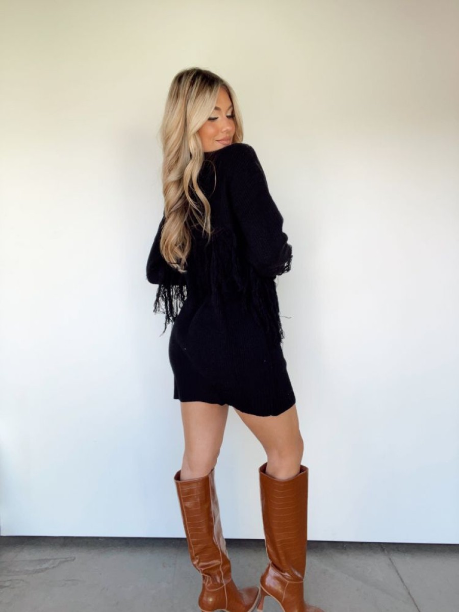 Lane 201 | Black Fringe Sweater Dress