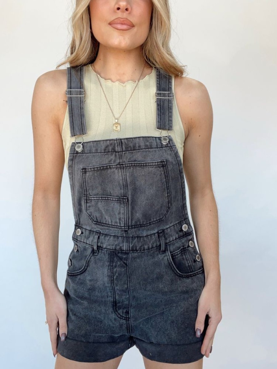 Lane 201 | Charcoal Denim Bailee Overalls