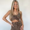 Lane 201 | Brown Ruched Houndstooth Tank