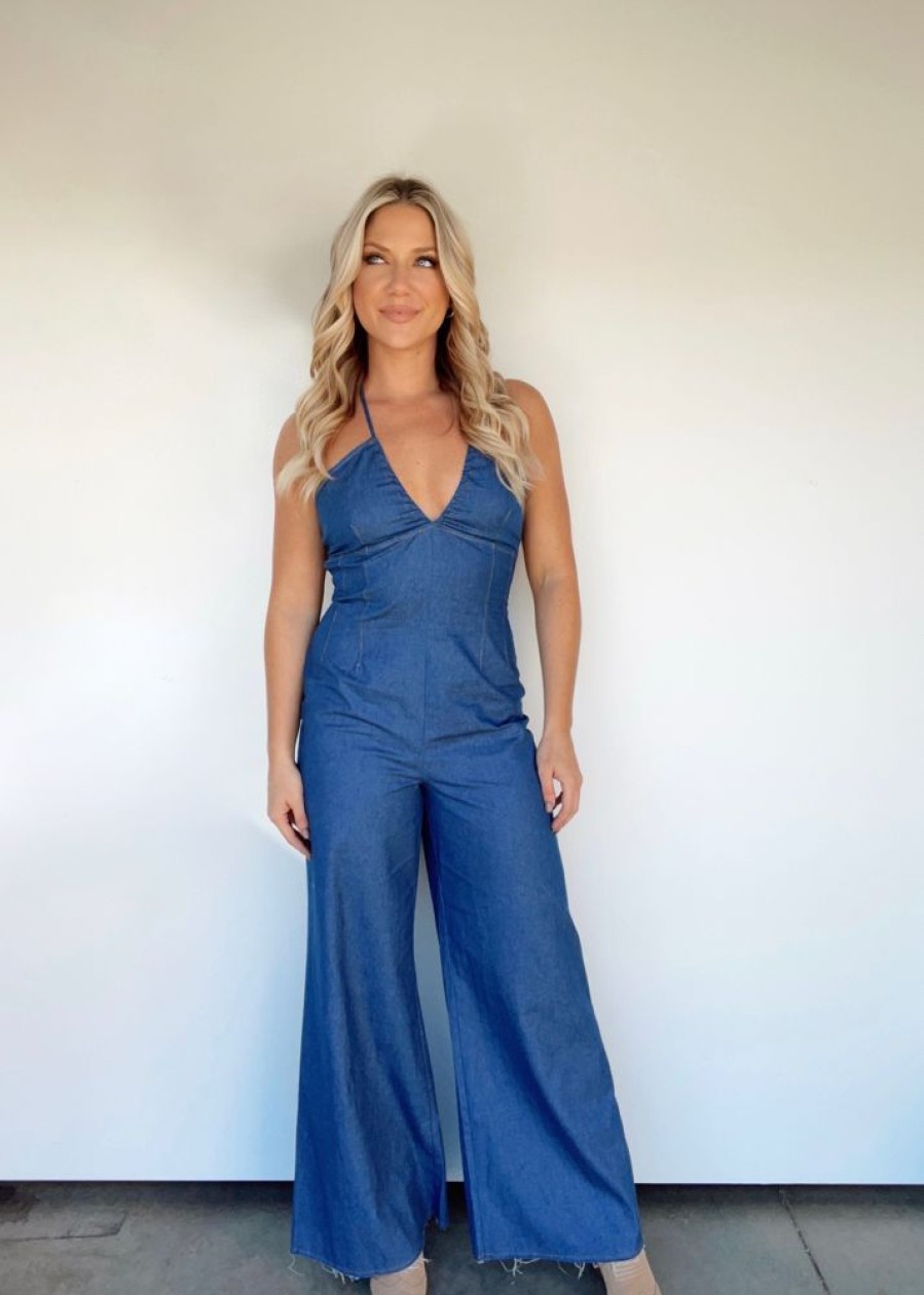 Lane 201 | Chambray Halter Jumpsuit