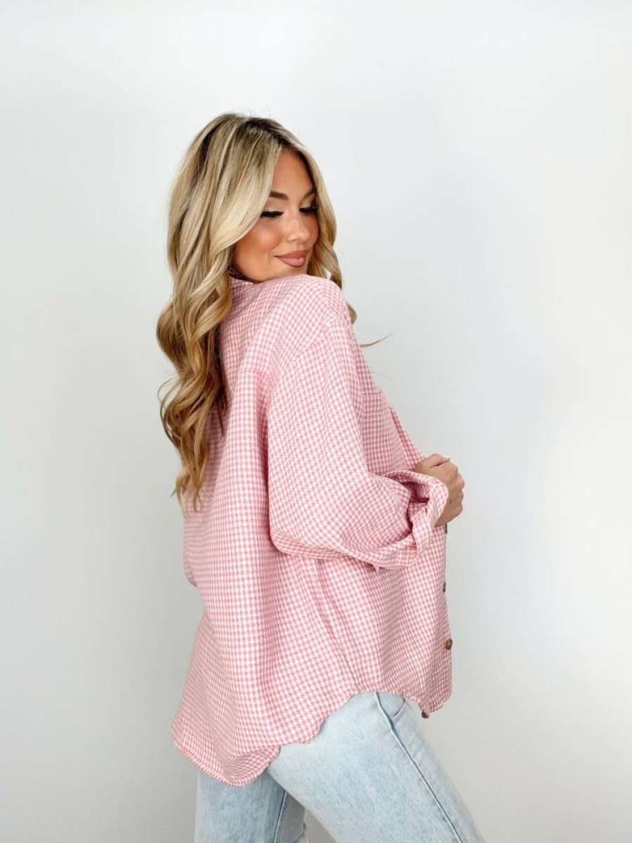 Lane 201 | Pink Houndstooth Shacket