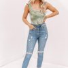 Lane 201 | Cream Olive Tie Dye Ruffle Bodysuit