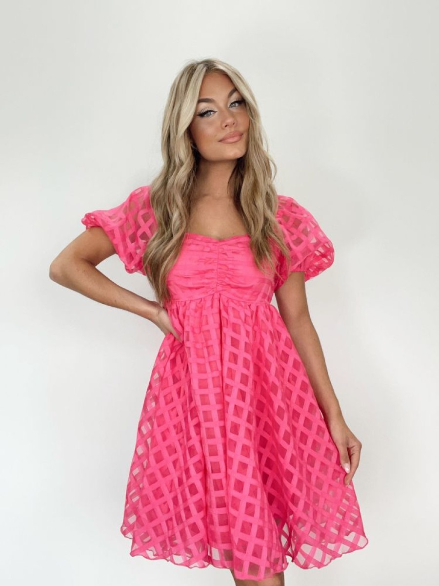 Lane 201 | Fuchsia Checkered Babydoll Dress