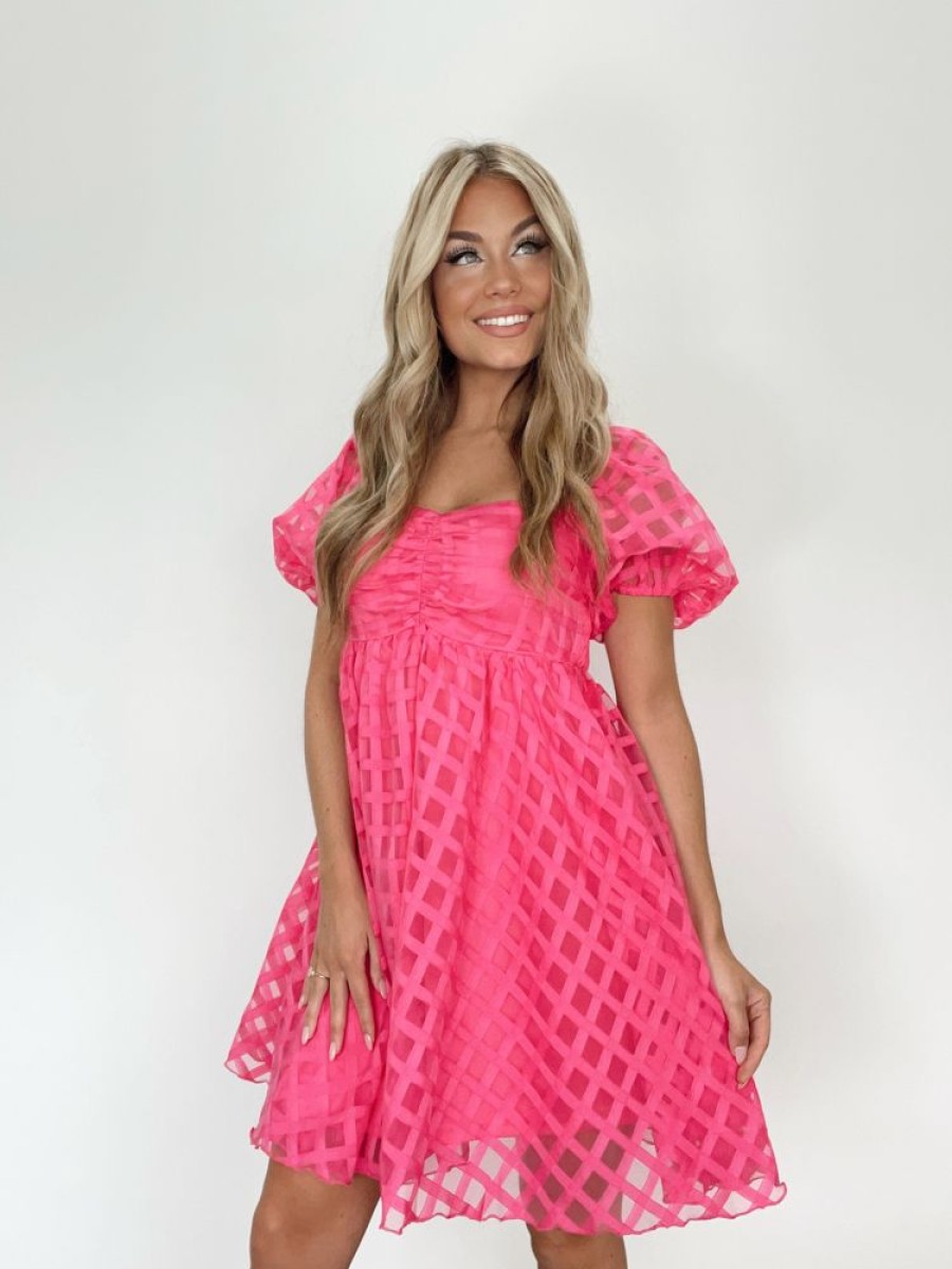 Lane 201 | Fuchsia Checkered Babydoll Dress